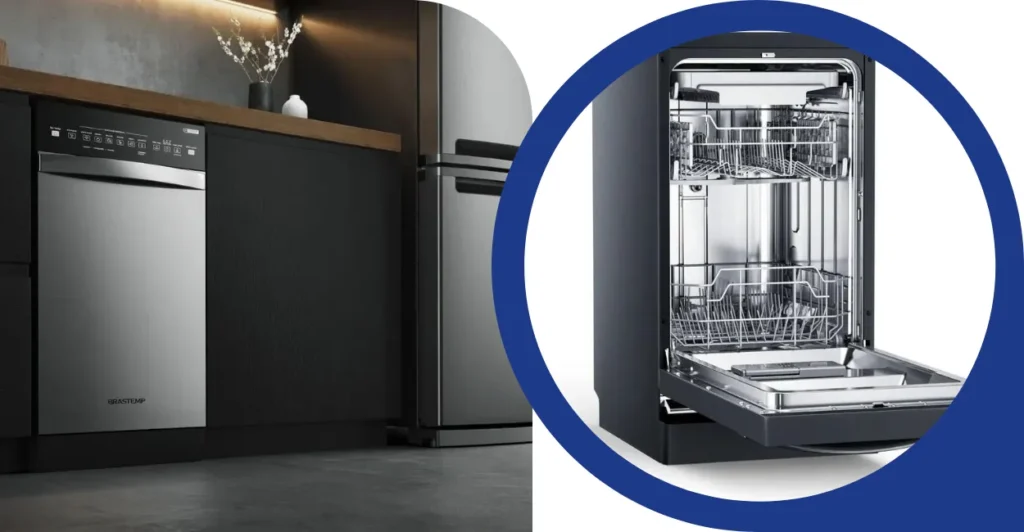 Lava-louças Brastemp BLF10BR embutida em cozinha moderna e interior inox aberto