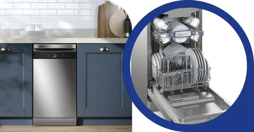 Lava-louças Electrolux LL10X inox instalada em cozinha planejada com louças organizadas