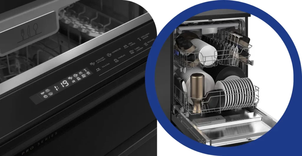 Painel digital e interior carregado da Lava-Louças Electrolux LP14V Pro Series preta