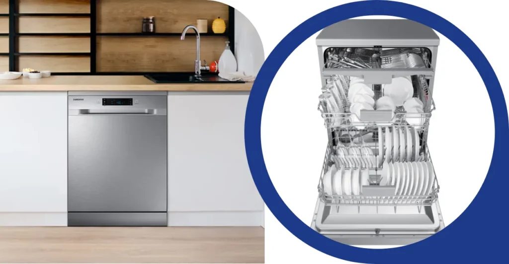 Lava-louças Samsung Inox 14 serviços 220V em ambiente planejado com porta aberta