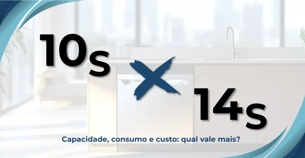 Comparativo entre lava-louças de 10 serviços e 14 serviços – diferença de capacidade, consumo e custo.